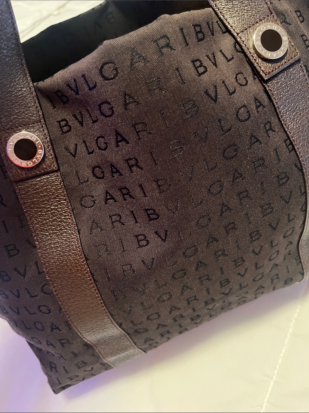 Bvlgari Logomania Dark Brown Canvas & Leather Tote EUC Retail $1200 - Picture 6 of 16
